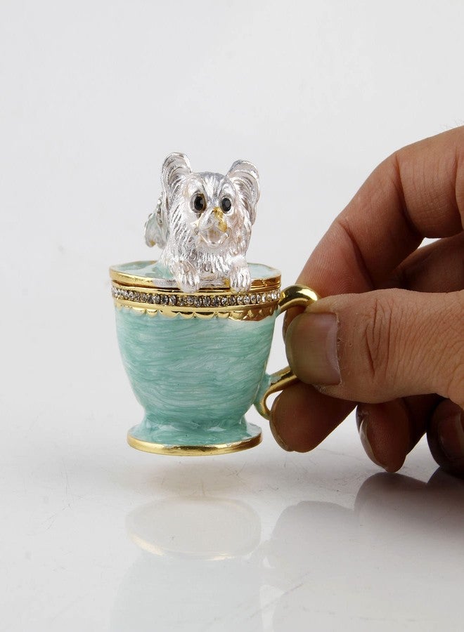 SEVENBEES Teacup Pet Puppy Dog Trinket Box Hinged Ring Holder Jeweled Painted Enameled Collectible Dog Animal Figurine Jewelry Holder Box - Image 2